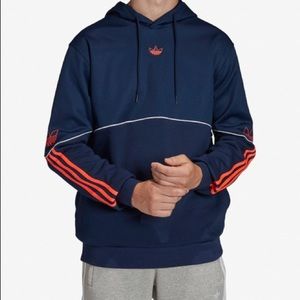 Adidas navy blue with neon orange stripes/logo and white accent line